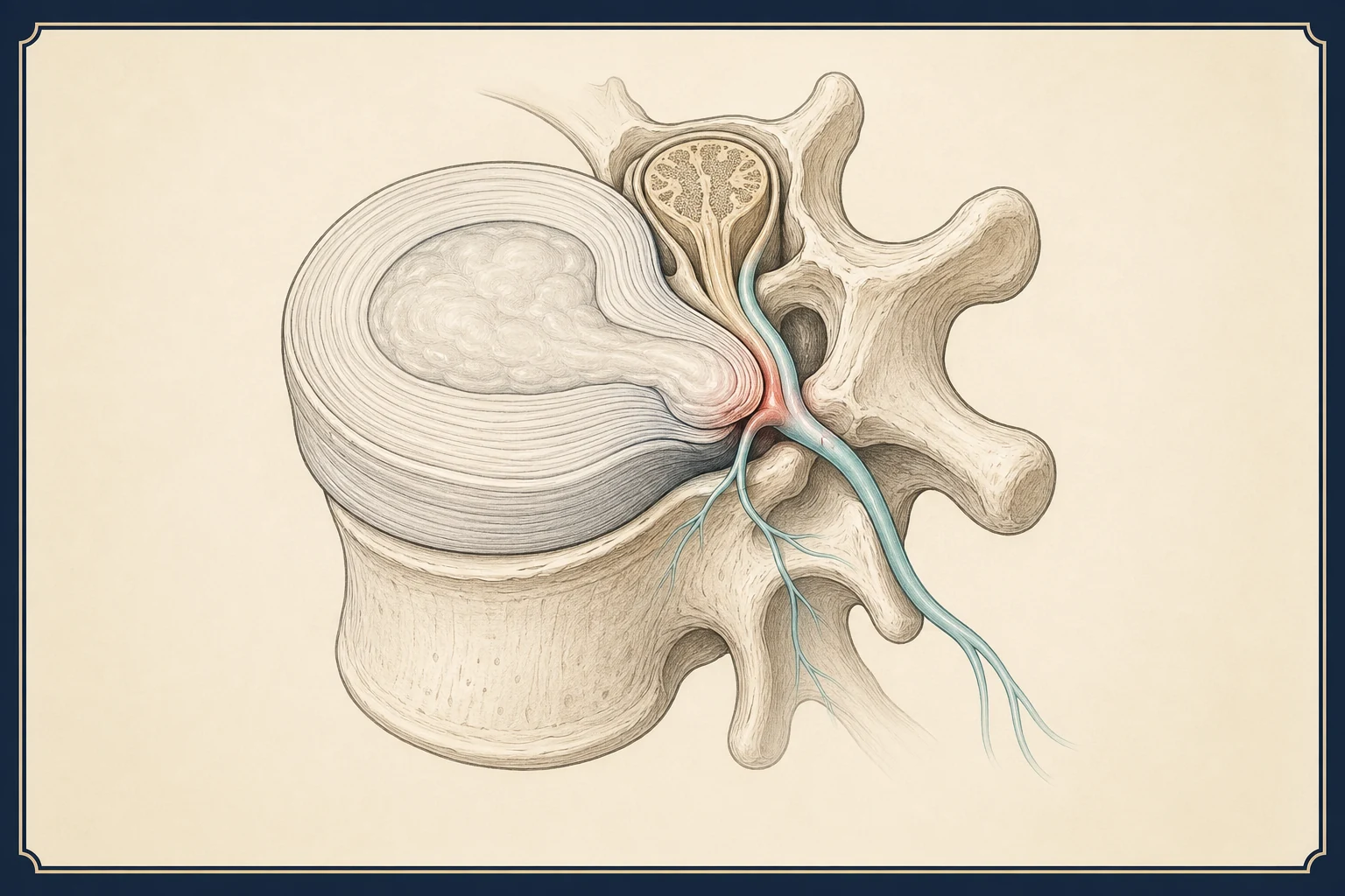 Calm patient education illustration for Herniated disc