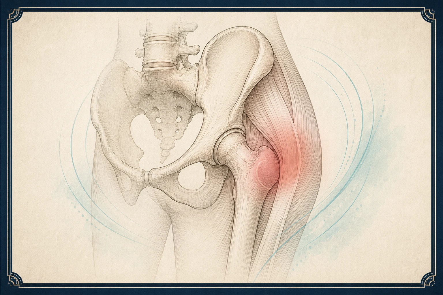Calm patient education illustration for Hip bursitis