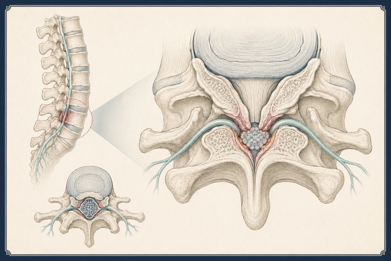 Calm patient education illustration for Spinal stenosis